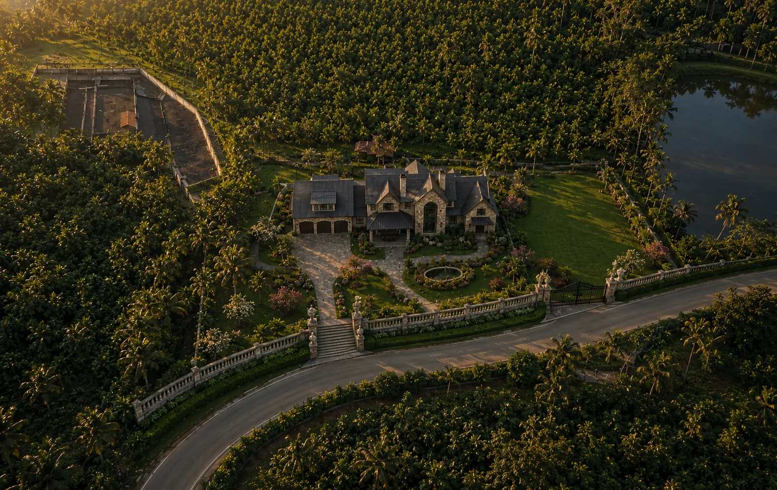 Stage 5 — arrival, pool, and outdoor zones are connected