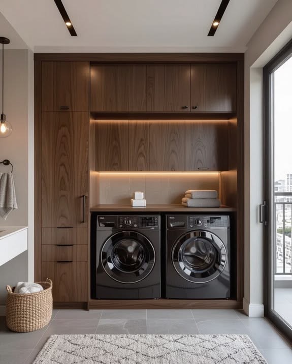 Laundry room with warm fitted cabinetry