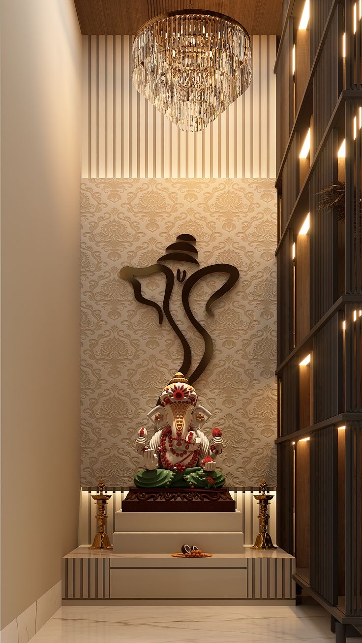 Puja room reference with calm warm lighting